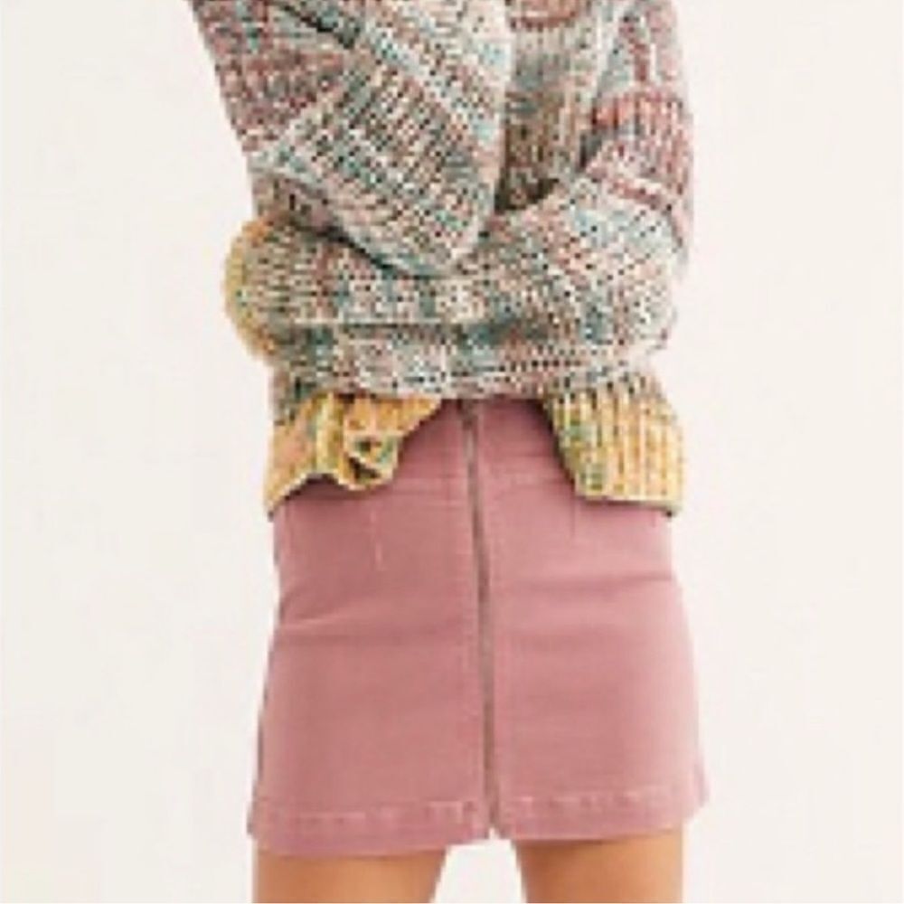 Free People Virgo stretch denim front zip Mini Skirt rose pink 29